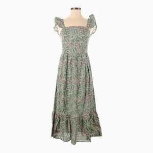 Anthropologie DRA Sage Floral Midi Dress S NWOT Boho Ruffle Sleeve Smock Cotton